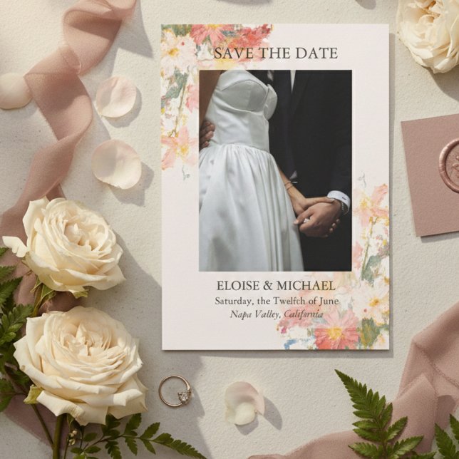 Reserve A Data Romantic Blush Painted Floral Wedding (Romantic Blush Painted Floral Wedding Save The Date)