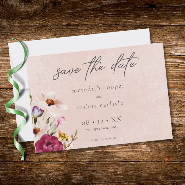 Reserve A Data Romantic Burgundy Blush Floral Garden Wedding (Romantic Burgundy Blush Floral Garden Wedding Save The Date)