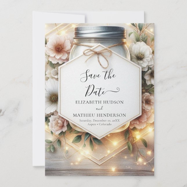 Reserve A Data Romantic Chic Mason Jar Wedding (Frente)