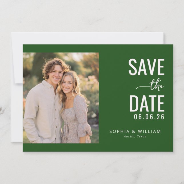 Reserve A Data Romantic Dark Green Modern Photo (Frente)