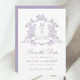 Reserve A Data Romantic Lavender Floral Crest Wedding