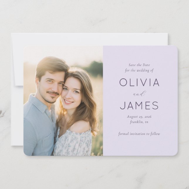 Reserve A Data Romantic Lavender Minimalist Photo (Frente)