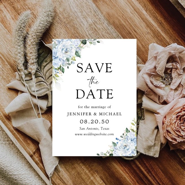 Reserve A Data Romantic Light Blue Floral Wedding Save The Date (Criador carregado)