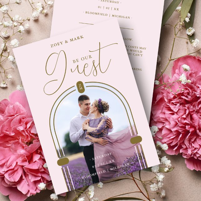 Reserve A Data Romantic Pink Arch Photo & Initials QR Code  (Romantic Pink Arch Photo & Initials QR Code Save the Date Card with Envelope.)