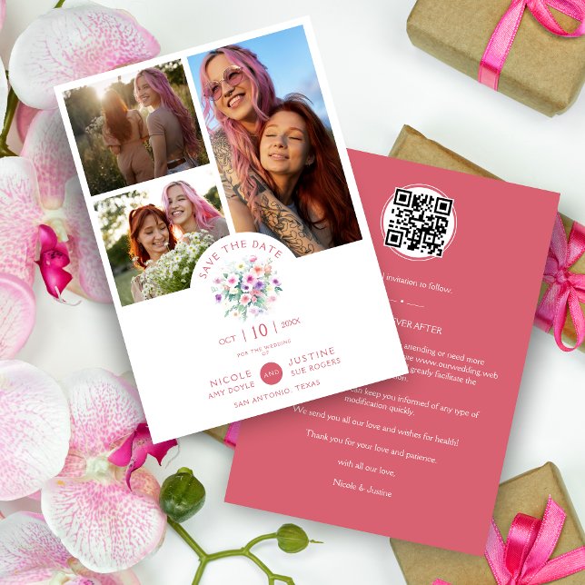 Reserve A Data Romantic Pink Shades Botanical Bunch 3 Multi photo (Romantic Pink Shades Botanical Bunch 3 Multi photos Collage Photos Session Save the Date.)