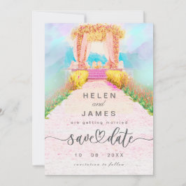 Reserve A Data Romântico Arco Floral Aquarela Salve a Data 