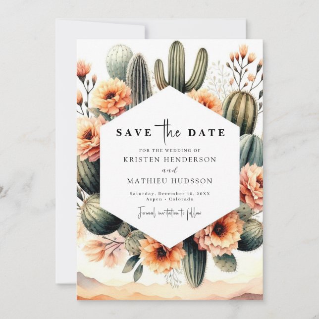 Reserve A Data Romântico Boho Cactus Wedding (Frente)