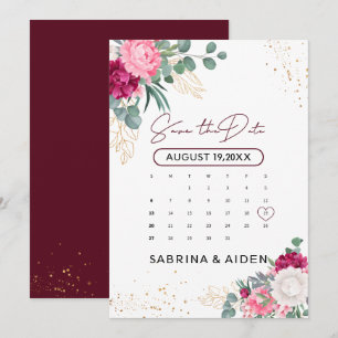 Reserve A Data Romântico Burgundy Bege Floral Save The Date