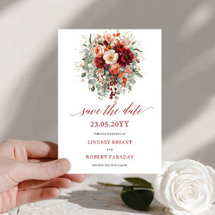Reserve A Data Romântico Outono Marsala Dourado Floral Salve A Da