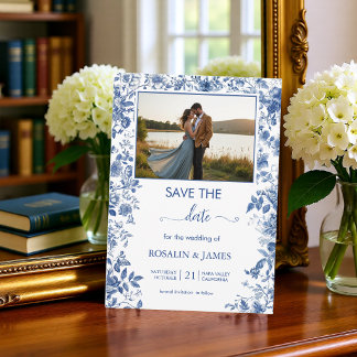 Reserve A Data Romântico Pó Azul Toile Floral Foto