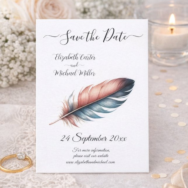 Reserve A Data Romântico Save the Date Boho Casamento de Pena (Criador carregado)