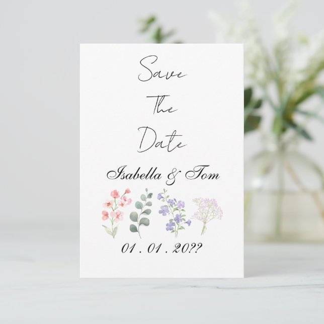 Reserve A Data Romântico Save the Date Botânico de Flores Silvest (Em pé/Frente)