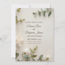Reserve A Data Romântico Save the Date Botânico em Marfim