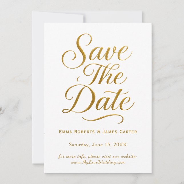 Reserve A Data Romântico Save the Date com Caligrafia a Ouro (Frente)