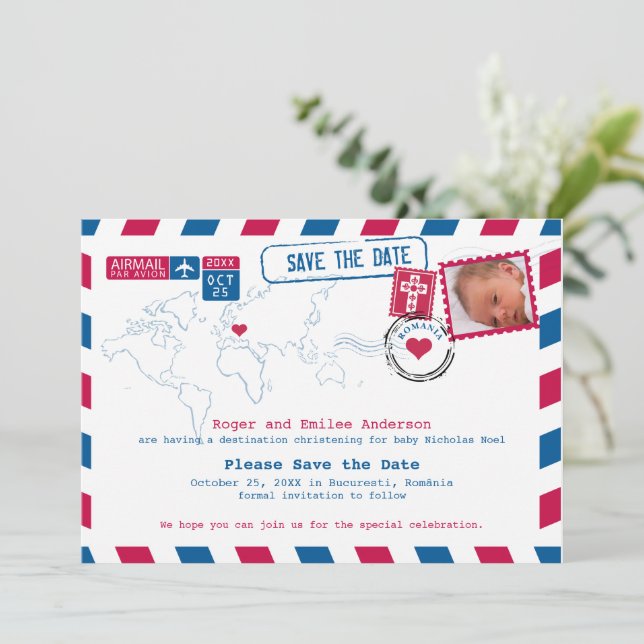Reserve A Data Romênia Christening Baptism Salvar Data (Em pé/Frente)