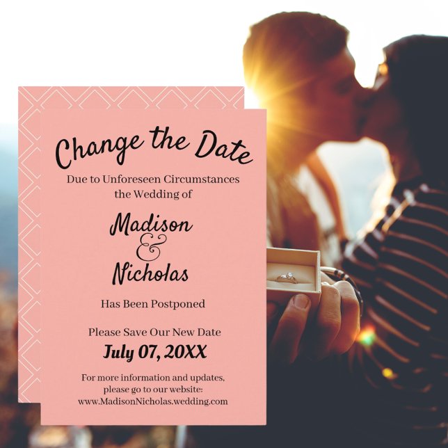 Reserve A Data Rosa Altere a data de adiamento do casamento Minim (Pink Change the Date Wedding Postponed Minimalist Save The Date)