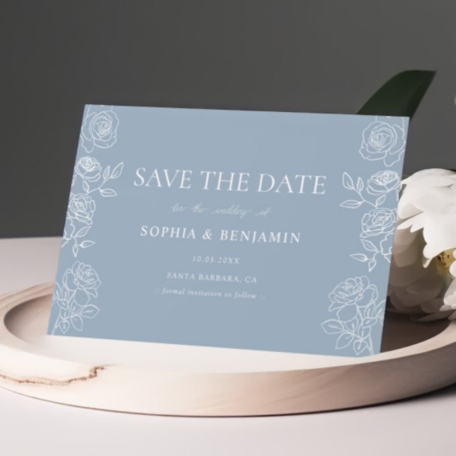 Reserve A Data Rosa Azul Desbotada Clássico Data de Casamento Flo (Criador carregado)