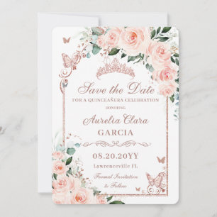 Reserve A Data Rosa Bege Flora Doce 16 Rosa Dourado Quinceañera