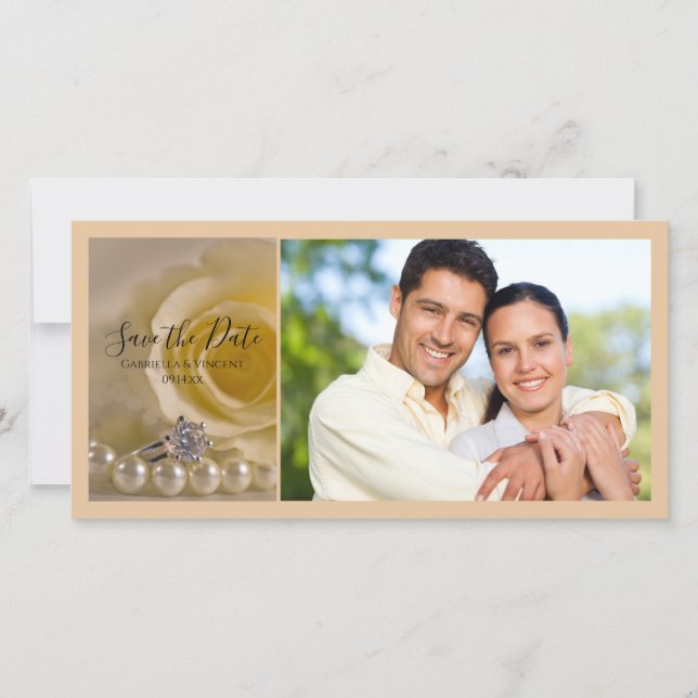 Reserve A Data Rosa Branca, Anel e Pérolas Casamento Salvem a Dat (Frente)