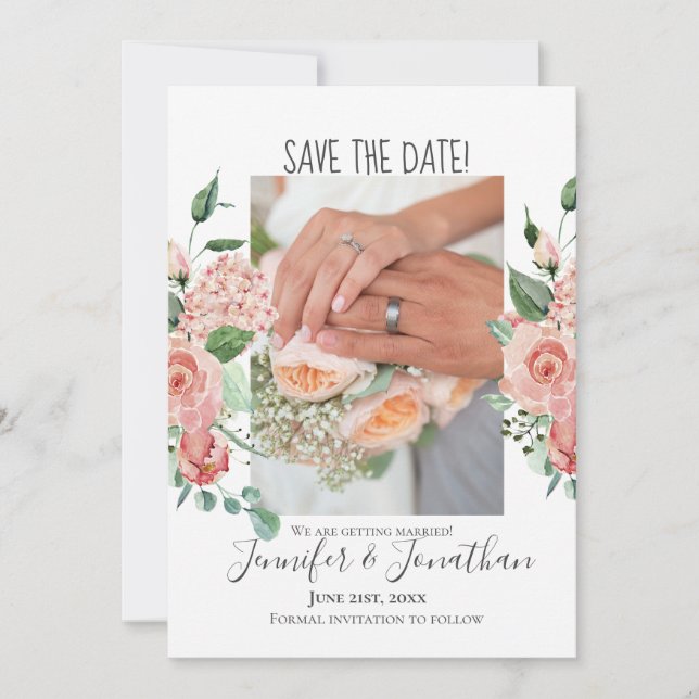 Reserve A Data Rosa Contemporânea Rosa Sua Foto, Salve a Data (Frente)