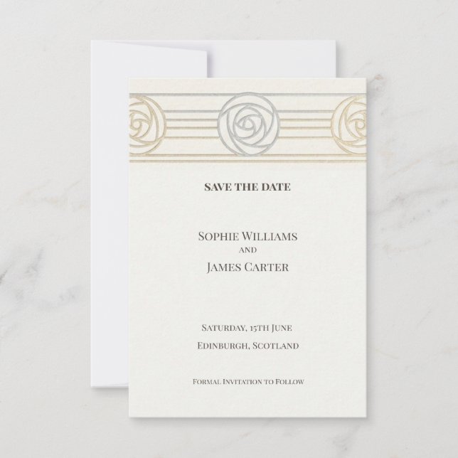 Reserve A Data Rosa Dourada Art Deco Save The Date (Frente)