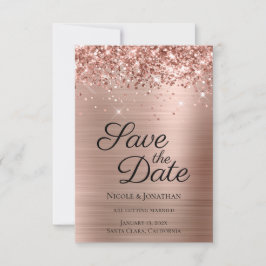 Reserve A Data Rosa Dourado Brilhante Caligrafia Elegante