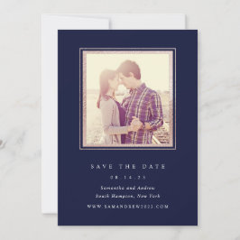 Reserve A Data Rosa Dourado e Foto Azul-Marinho Save The Date