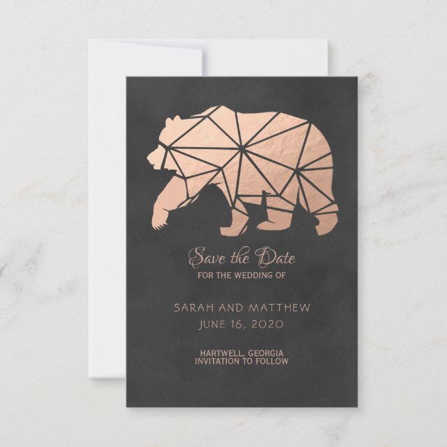 Reserve A Data Rosa Dourado Folha Geo Urso Casamento Salvar a Dat (Frente)