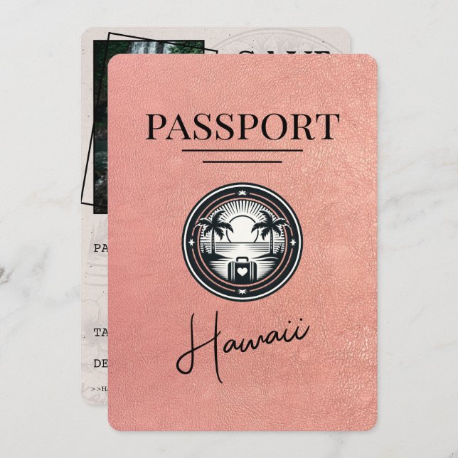 Reserve A Data Rosa Dourado Hawaii Passport Salvar Data (Frente/Verso)