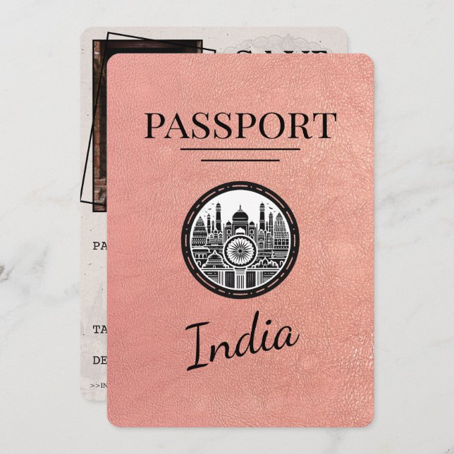 Reserve A Data Rosa Dourado India Passport Salvar Data (Frente/Verso)