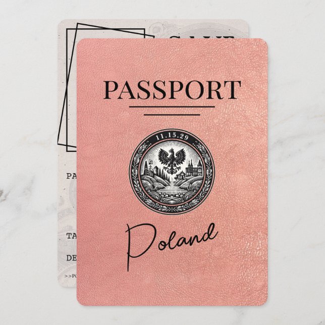 Reserve A Data Rosa Dourado Polônia Passport Salvar Data (Frente/Verso)