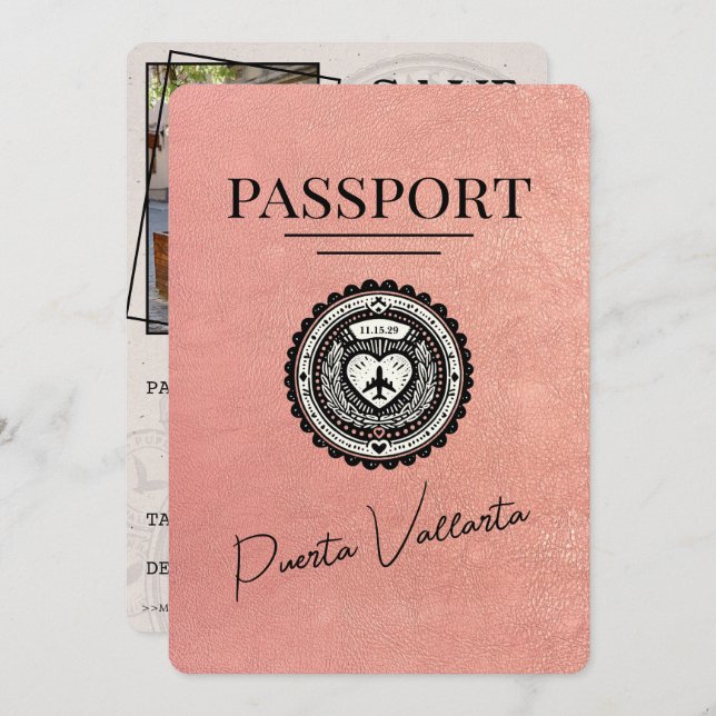 Reserve A Data Rosa Dourado Puerta Vallarta Passaporte Salvar Dat (Frente/Verso)