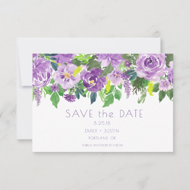 Reserve A Data Rosa e Verde Floral em Aquarela Save the Date | (Frente)