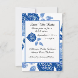 Reserve A Data Rosa Floral Azul Chic Simples Casamento