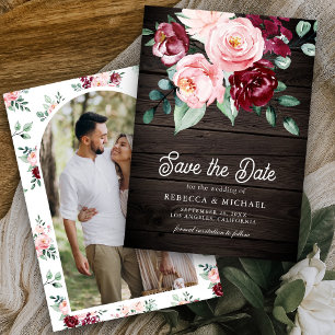 Reserve A Data Rosa Floral Burgundy Foto Madeira Casamento