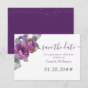 Reserve A Data Rosa Floral Script Quinceanera Salve a Data