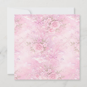 Reserve A Data Rosa Floral Sonhador Pérolas Laços Brilho Pastel