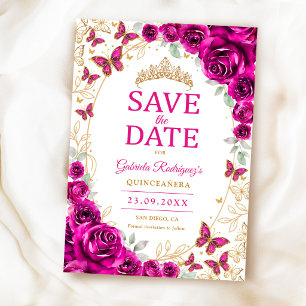 Reserve A Data Rosa Fúcsia Dourado Quinceanera Floral