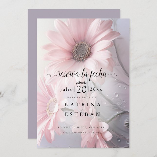 Reserve A Data rosa margarita floral guardar la fecha (Frente/Verso)