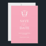 Reserve A Data Rosa Moderno Salve a Data<br><div class="desc">Anuncie o seu noivado com estes convites minimalistas de "save the date" para casamento. Eles apresentam uma mistura de tipografia clássica e cursiva em branco sobre um fundo rosa moderno com um brasão de monograma no topo. Use os campos do modelo para personalizar com seu nome e data de casamento....</div>