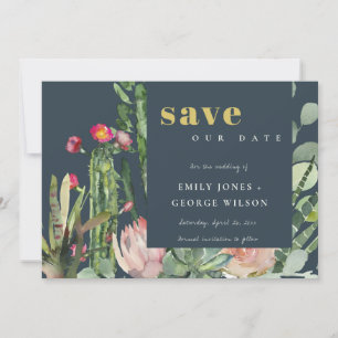 RESERVE A DATA ROSA NAVAL FLORAL CACTO DESÉRTICO FOLHAGEM AQUAREL