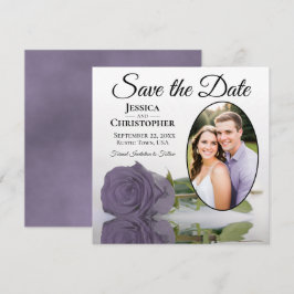 Reserve A Data Rosa Roxa Empoeirada em Foto Oval Branco Casamento