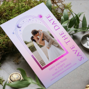 Reserve A Data Rosa Roxo Místico Celestial Dois Casamento de Foto