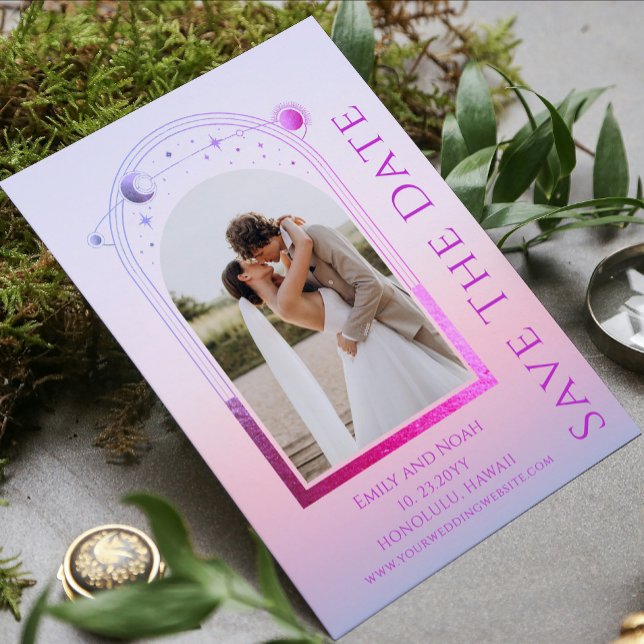 Reserve A Data Rosa Roxo Místico Celestial Dois Casamento de Foto (Criador carregado)