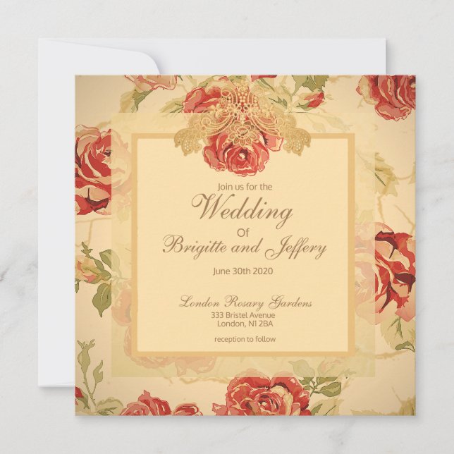 Reserve A Data Rosa vermelha, creme, impressão floral antigo tan (Frente)