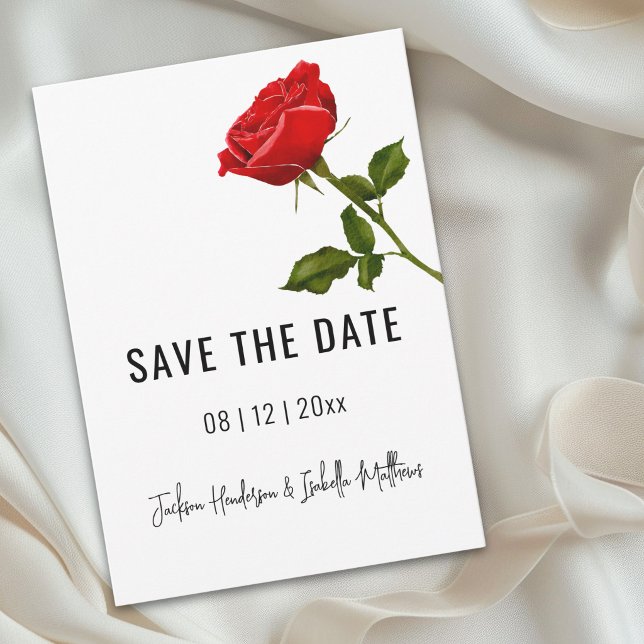 Reserve A Data Rosa Vermelha Simples Salvar Data de Casamento (Romantic simple watercolor red rose wedding save the date Card)
