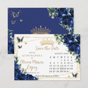 Reserve A Data Rosas Azuis Reais Florais Calendário Quinceañera D