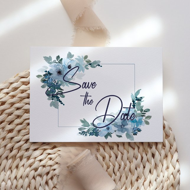 Reserve A Data Rosas Azul Pastel Aquarela Salve A Data (Criador carregado)