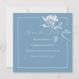 Reserve A Data Rosas Brancas Modernas Casamento Floral Azul Empoe
