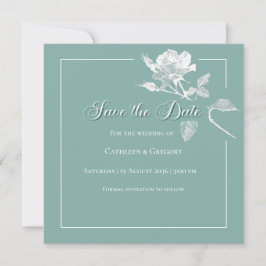 Reserve A Data Rosas Brancas Modernas Floral de Noiva Verde Salvi